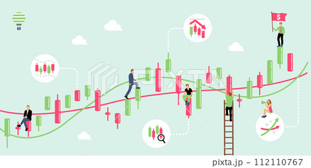株式投資・テクニカル分析 (ローソク足モチーフ) バナーイラスト 112110767