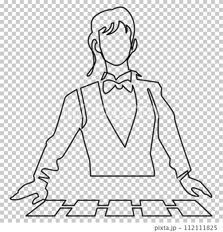 カードを配る女性ディーラー-一筆書き 112111825