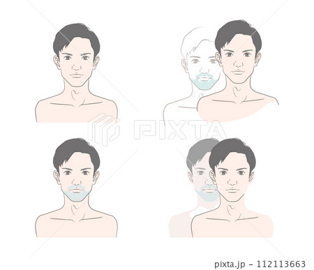髭が濃い、青ひげの男性のイメージ・ビフォーアフターについてのイラストセット 112113663