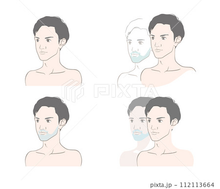 濃い髭・青ヒゲついてのビフォーアフター イメージイラストセット 112113664