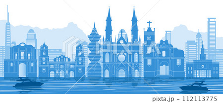 Panama famous landmark with blue and white color design 112113775