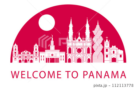 Panama famous landmarks by silhouette style 112113778