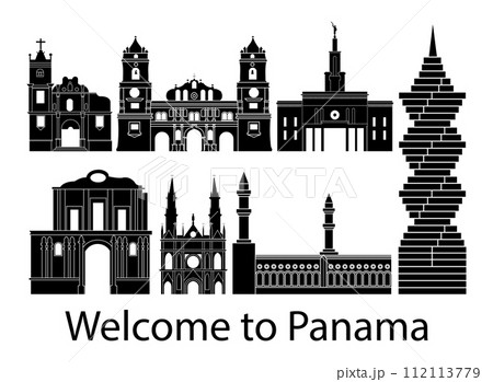 set of Panama famous landmarks by silhouette style 112113779