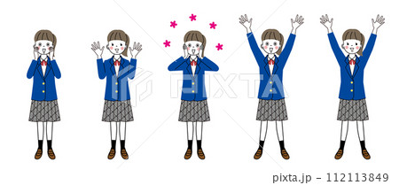 大喜びしている女子高校生のイラスト　セット 112113849