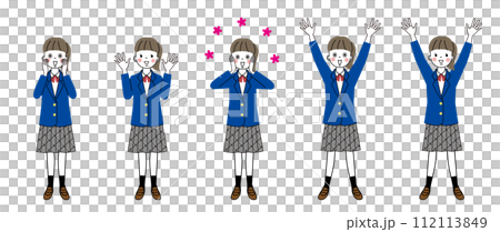 大喜びしている女子高校生のイラスト　セット 112113849