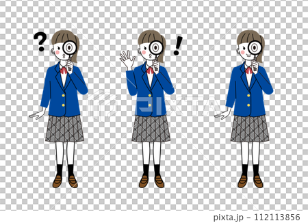 一名身穿制服的女學生拿著放大鏡的插圖集 一名身穿制服的女學生拿著放大鏡的插圖集 112113856