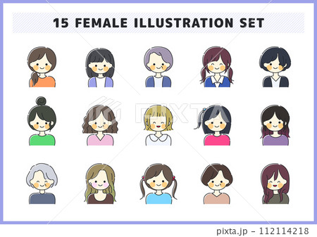 女性や子供、お年寄りのイラスト素材セット 女性や子供、お年寄りのイラスト素材セット 112114218