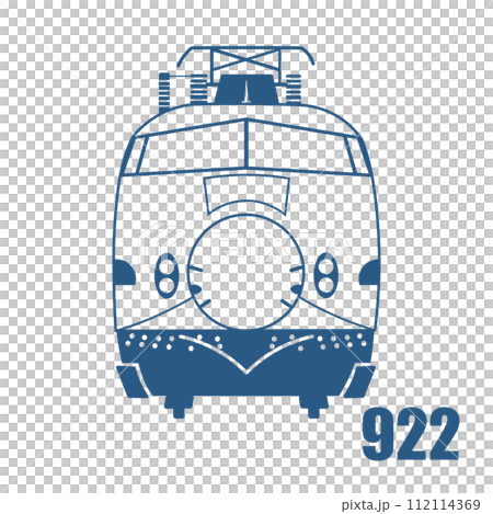922形 ドクターイエローのシンプルなスタンプ風イラスト 青色 112114369