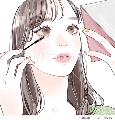 マスカラを塗っている女性 112114543
