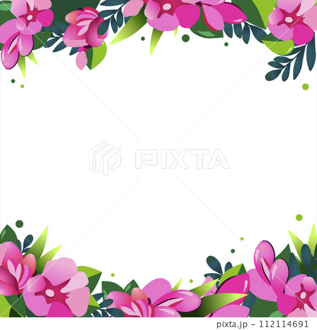 Vector Square frame of hand drawn flowers for words. Isolated red pink vignette for flat design 112114691