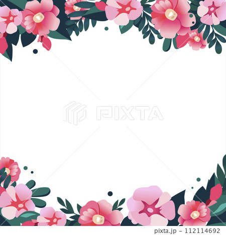 Vector Square frame of hand drawn flowers for words. Isolated red pink vignette for flat design 112114692