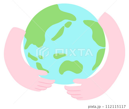 手で地球を包むイメージ、シンプルでおしゃれな手描きイラスト 112115117