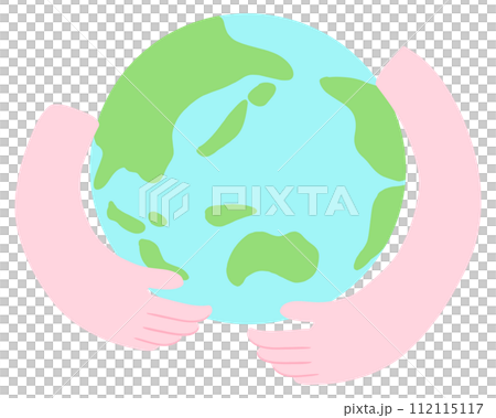 手で地球を包むイメージ、シンプルでおしゃれな手描きイラスト 112115117