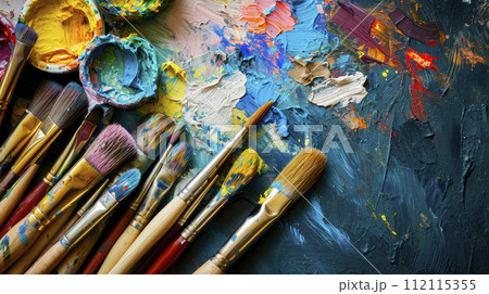 Set of accessories for painting with oil paints and brushes. 112115355