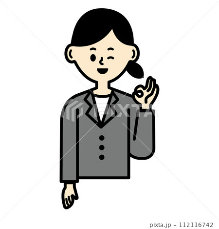 ビジネスパーソン　OK 了解　女性　上半身　スーツ　仕事　イラスト	 112116742