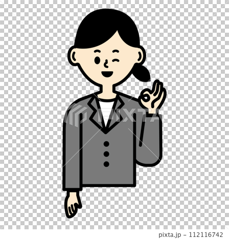 ビジネスパーソン　OK 了解　女性　上半身　スーツ　仕事　イラスト	 112116742