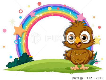 Cheerful Owl Under a Magical Rainbow 112117015