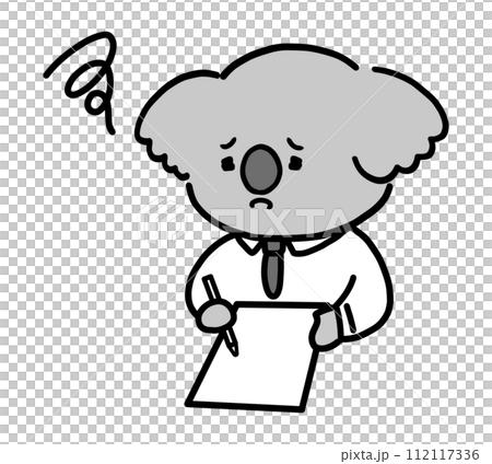A cute koala character who is worried about documents A cute koala character who is worried about documents 112117336