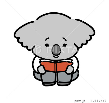 体育座りをして本を読むかわいいコアラのキャラクター 体育座りをして本を読むかわいいコアラのキャラクター 112117345