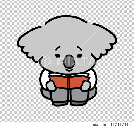体育座りをして本を読むかわいいコアラのキャラクター 体育座りをして本を読むかわいいコアラのキャラクター 112117345