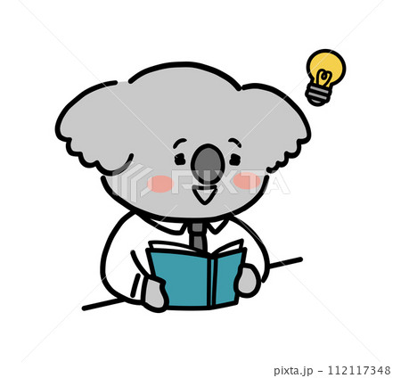 机で本を読むかわいいコアラのキャラクター 112117348
