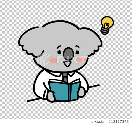 机で本を読むかわいいコアラのキャラクター 112117348