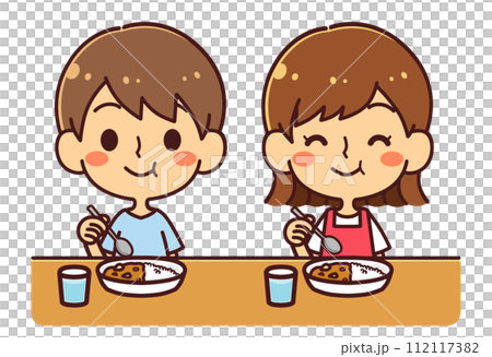 Children eating curry with smiles Illustration material 112117382