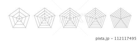 Pentagon and hexagon chart , for 5 point radar or spider diagrams. for visualizing data with structured graph approach. Flat vector illustration isolated on white background. Pentagon and hexagon chart , for 5 point radar or spider diagrams. for visualizing data with structured graph approach. Flat vector illustration isolated on white background. 112117495