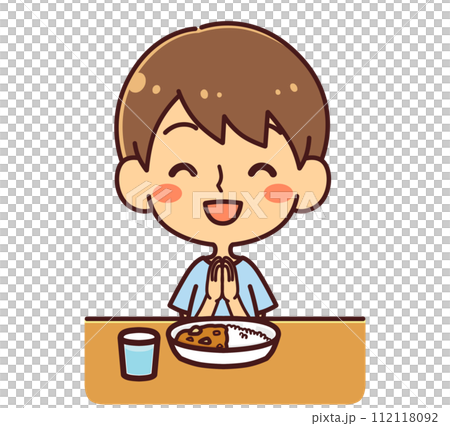 微笑著做itadaki的男孩咖哩插畫素材 微笑著做itadaki的男孩咖哩插畫素材 112118092