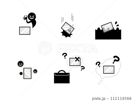 スマートフォン、タブレット端末　破損　トラブル　イメージイラスト素材 112118566