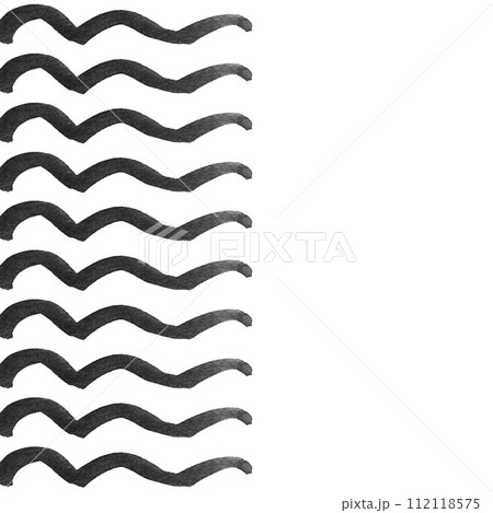 水彩で描いた黒色の波線が並んだ正方形の背景イラスト 112118575