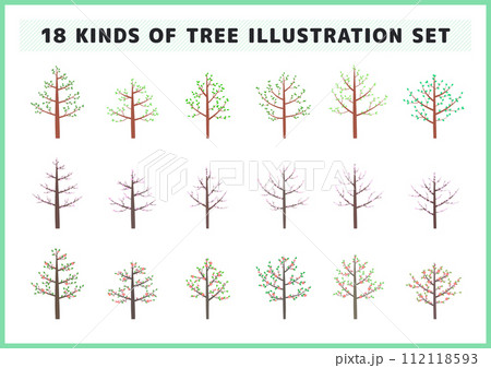 桜や実のついた木のイラスト素材セット 112118593