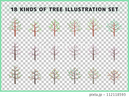 桜や実のついた木のイラスト素材セット 112118593