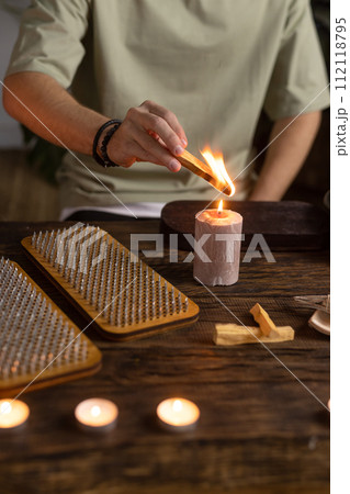 sandalwood for relaxation and meditation, meditation concept 112118795