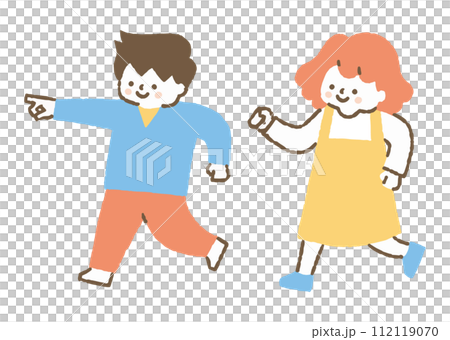 Girl chasing a boy pointing and running_color Girl chasing a boy pointing and running_color 112119070