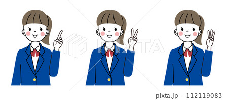 指で1から3の数字を出している女子高生の上半身イラスト　セット 112119083