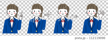 Upper body illustration set of high school girls smiling and making various expressions Upper body illustration set of high school girls smiling and making various expressions 112119090