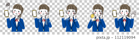 女學生拿著智慧型手機做出各種表情的插畫集 女學生拿著智慧型手機做出各種表情的插畫集 112119094