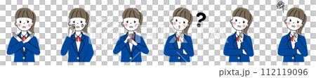 Upper body illustration set of high school girls with negative expressions Upper body illustration set of high school girls with negative expressions 112119096