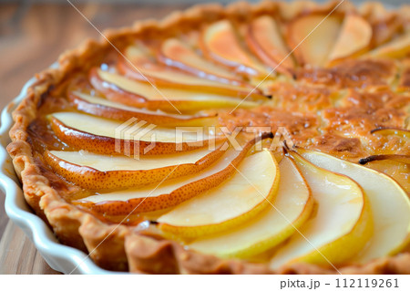 Pear tarte tatin or French fruit tart with gluten free crust. La Tarte Bourdaloue 112119261