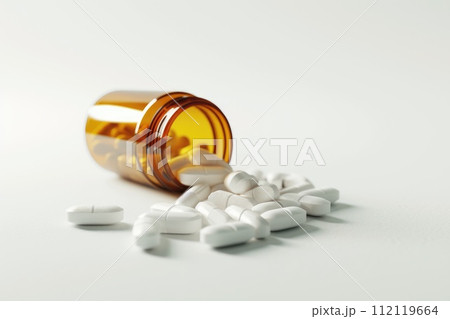 Health essentials: tablets, pills, and medicine providing diverse options for wellness and medical care, pharmaceutical for daily health needs and well-being. 112119664