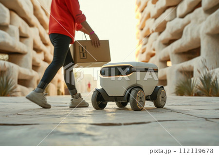 Mini delivery robot: a compact marvel of technological innovation, revolutionizing logistics last-mile delivery with efficiency, convenience, autonomous mobility for a smarter and streamlined future 112119678