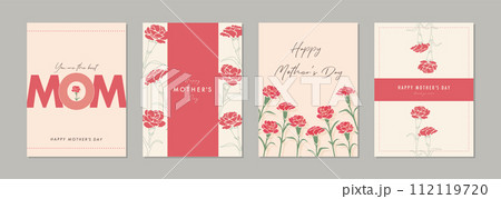 母の日　カーネーション　素材セット　フレーム　背景　ベクターイラスト　シンプル　おしゃれ 112119720
