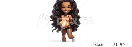 Cartoon character in style, banner copy space background, Cute animated figure standing with a ball playing a sports game volleyball 112119765
