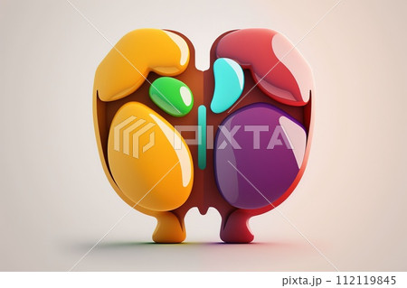 Liver. Cute cartoon healthy human anatomy internal organ character set with brain lung intestine heart kidney liver and stomach mascots. parts of living body organs in animated form. 112119845