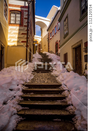 View of Cesky Krumlov in winter, Czech Republic. View of Cesky Krumlov in winter, Czech Republic. 112120554