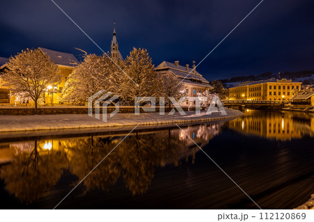 View of Cesky Krumlov in winter, Czech Republic. 112120869