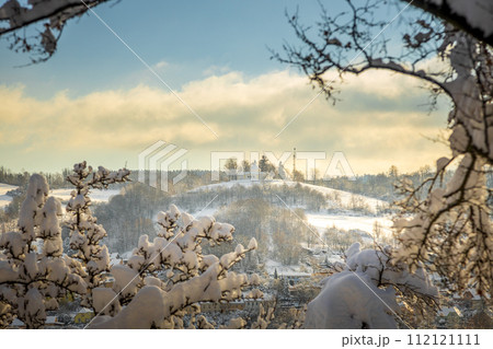 View of Cesky Krumlov in winter, Czech Republic. 112121111