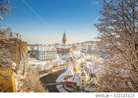 View of Cesky Krumlov in winter, Czech Republic. 112121113