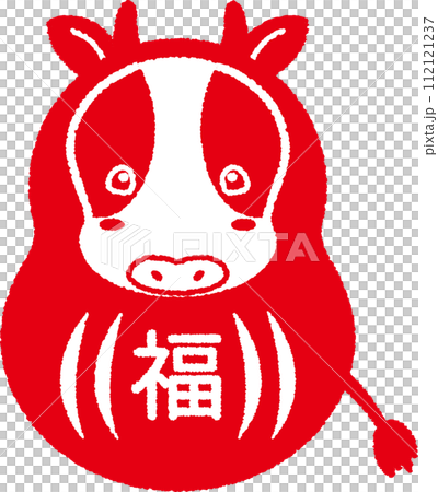 牛年生肖達摩郵票風格插畫 牛年生肖達摩郵票風格插畫 112121237